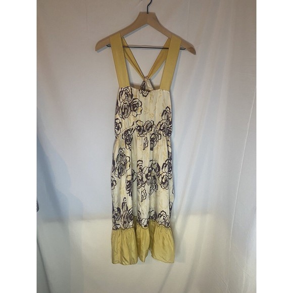 Tea  And Honey Key Hole Floral 100% Silk Dress Size M - Picture 2 of 5